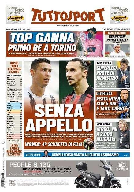L'apertura di Tuttosport: "Festa Inter con 5 gol e tanti dubbi"