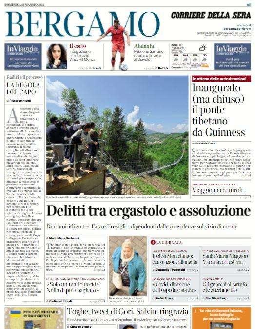 Il Corriere di Bergamo in apertura: "Missione San Siro: rovinare la festa al Diavolo"
