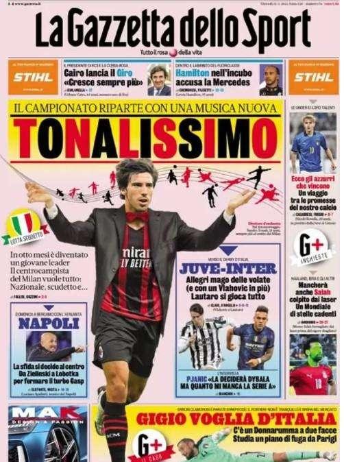 La prima pagina de La Gazzetta dello Sport: "Juve-Inter, Lautaro si gioca tutto"