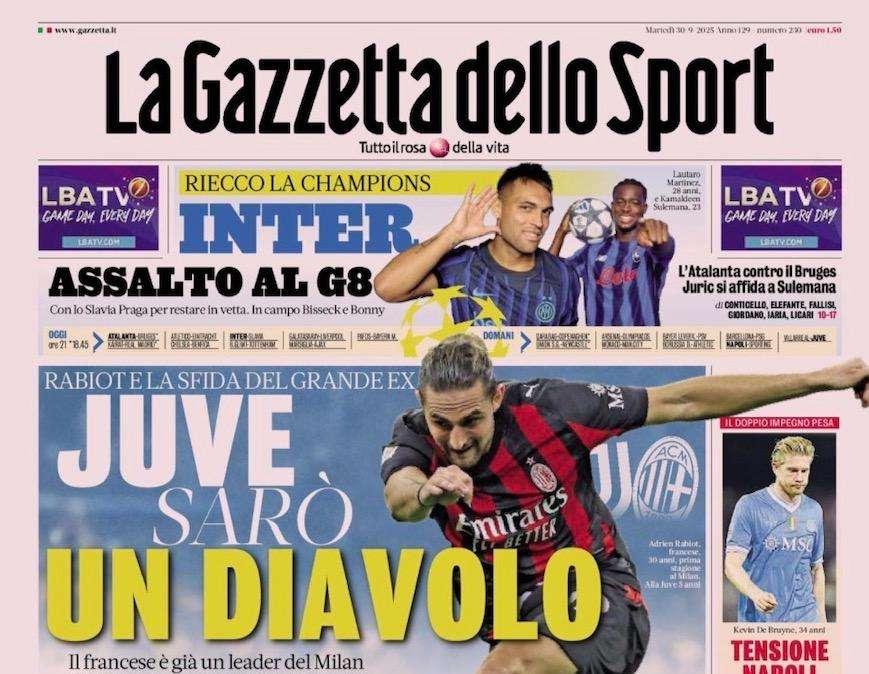 "Inter, riecco la Champions con Bonny": la prima pagina de La Gazzetta dello Sport