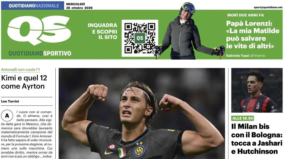 "Inter, divieto di fermata. Nerazzurri a Venezia per tenere la vetta". La prima pagina del QS