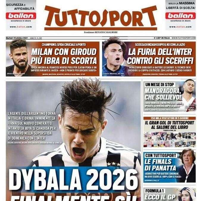 Tuttosport in prima pagina: "La furia dell'Inter contro gli Sceriffi"