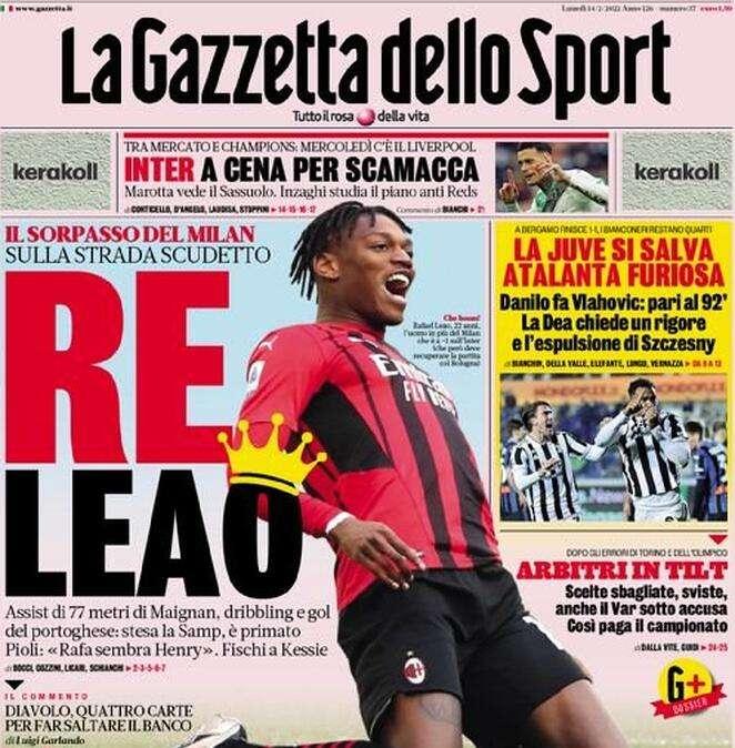 La prima pagina de La Gazzetta dello Sport: "Inter a cena per Scamacca"