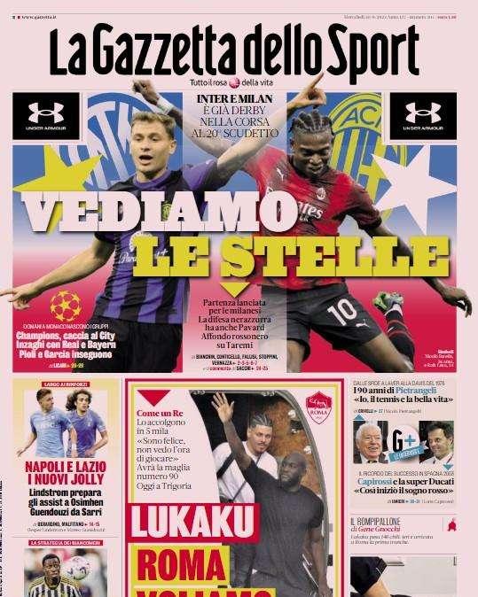 Inter e Milan duellano per lo Scudetto. L'apertura della Gazzetta: "Vediamo le stelle"