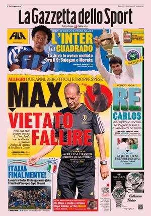 La Gazzetta in apertura: "L'Inter fa Cuadrado". Colpo di scena voluto da Inzaghi