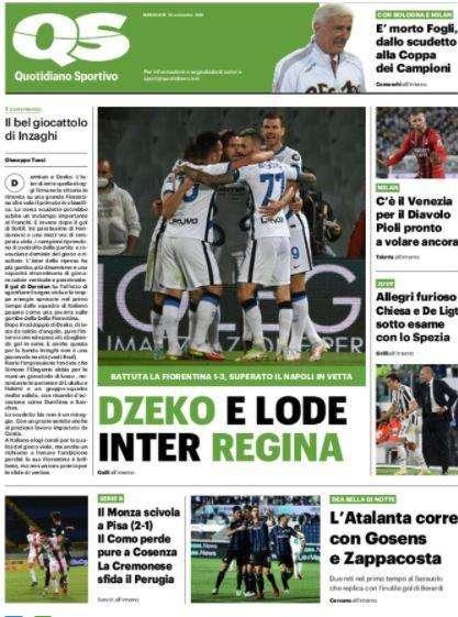 L'apertura del QS dopo la vittoria con la Fiorentina: "Dzeko e lode. Inter regina"