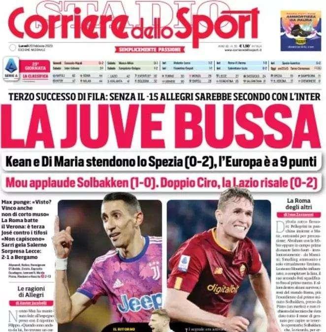 L'apertura del Corriere dello Sport: "Juve, senza penalizzazione sarebbe seconda con l'inter"