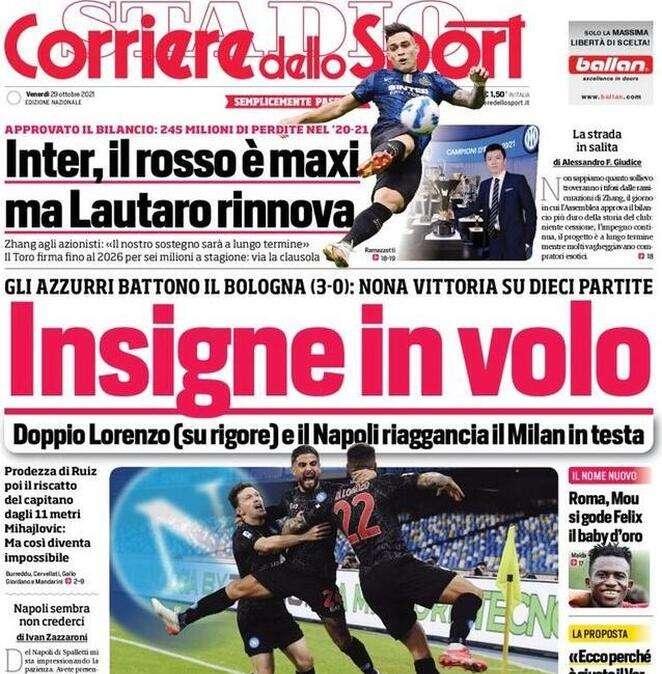 Il CorSport in apertura: "Inter, il rinnovo è maxi. Ma Lautaro rinnova"