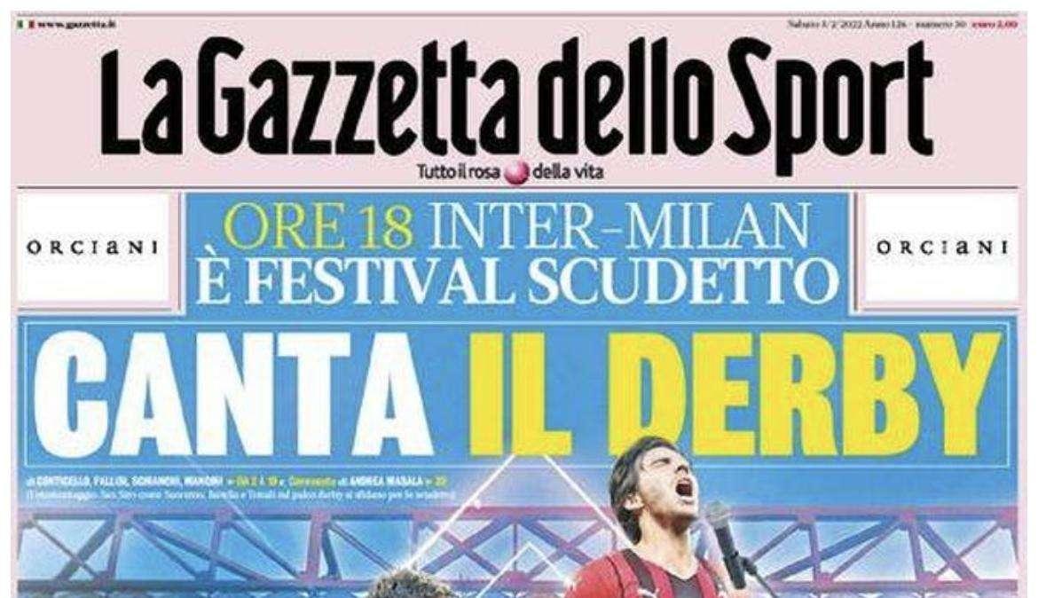 La prima pagina de La Gazzetta dello Sport: "Canta il derby"