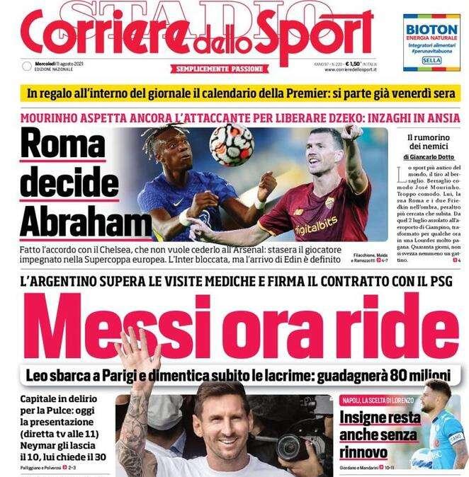 L'apertura del Corriere dello Sport: "Messi ora ride, Leo sbarca a Parigi"