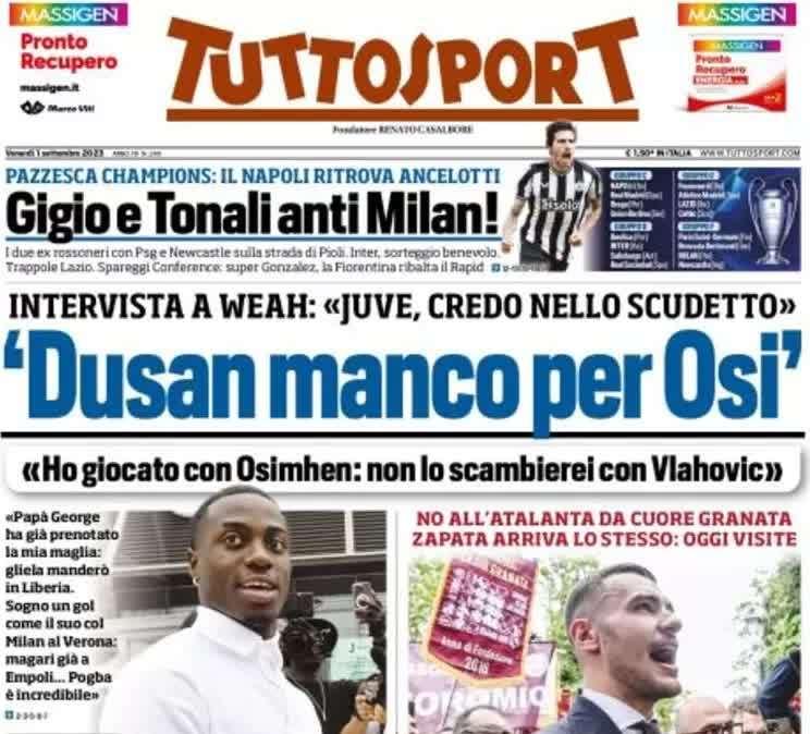 Tuttosport in apertura: "Inter, cercasi centrocampista. Ndombele solo last minute?"