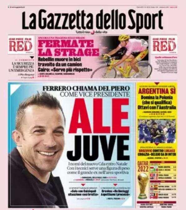 La Gazzetta dello Sport in apertura: "Brozovic contro Lukaku, Croazia-Belgio sa di Inter"