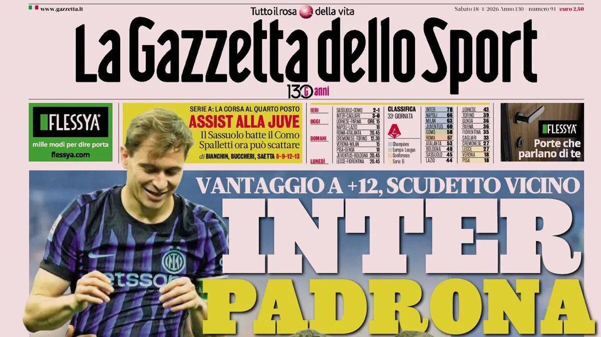 "Inter padrona. Stende il Cagliari e vede lo scudetto: game over": le prime pagine del 18 aprile