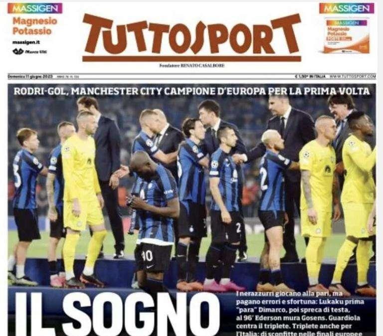 Addio Champions, Tuttosport in apertura sull'Inter: "Il sogno interrotto"