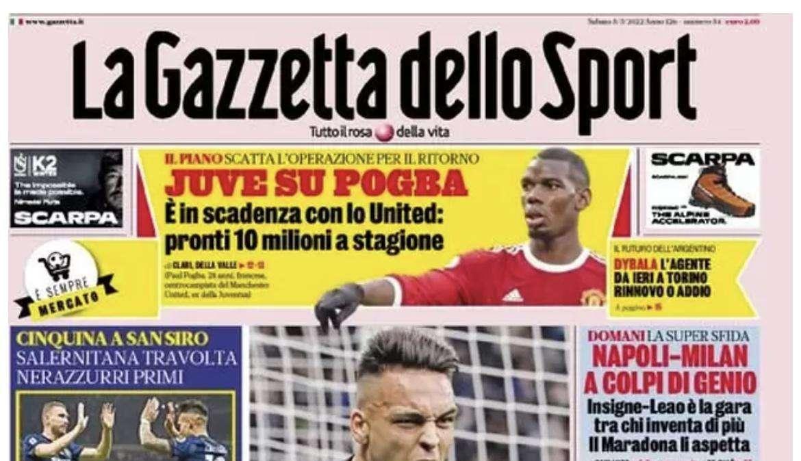 La prima pagina de La Gazzetta dello Sport: "Laudoro, l'Inter riparte"