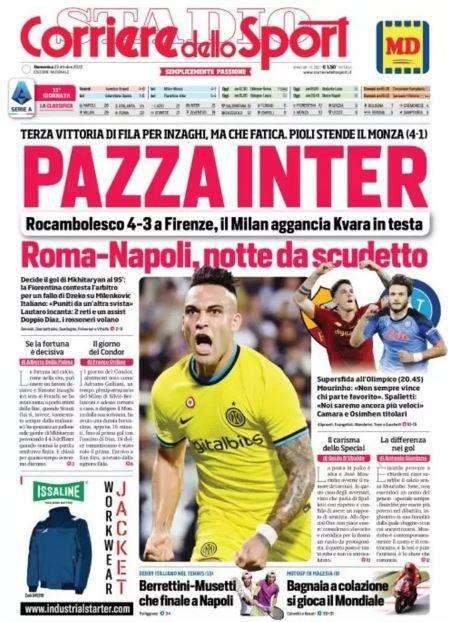 L'apertura del Corriere dello Sport con Lautaro: "Pazza Inter"  