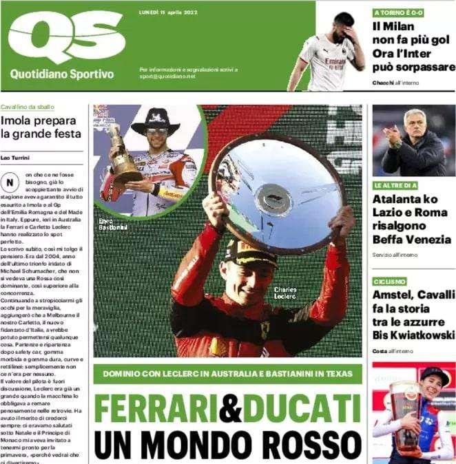 Il QS in apertura: "Il Milan non fa più gol, ora l'Inter può sorpassare"
