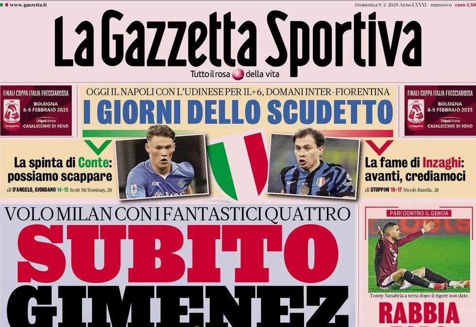 "L'Inter non molla, carica Scudetto per club e Inzaghi": l'apertura di Gazzetta dello Sport