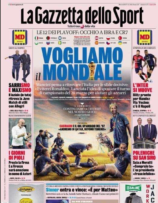 La prima pagina de La Gazzetta dello Sport: "L'Inter si muove, blitz per Nandez"
