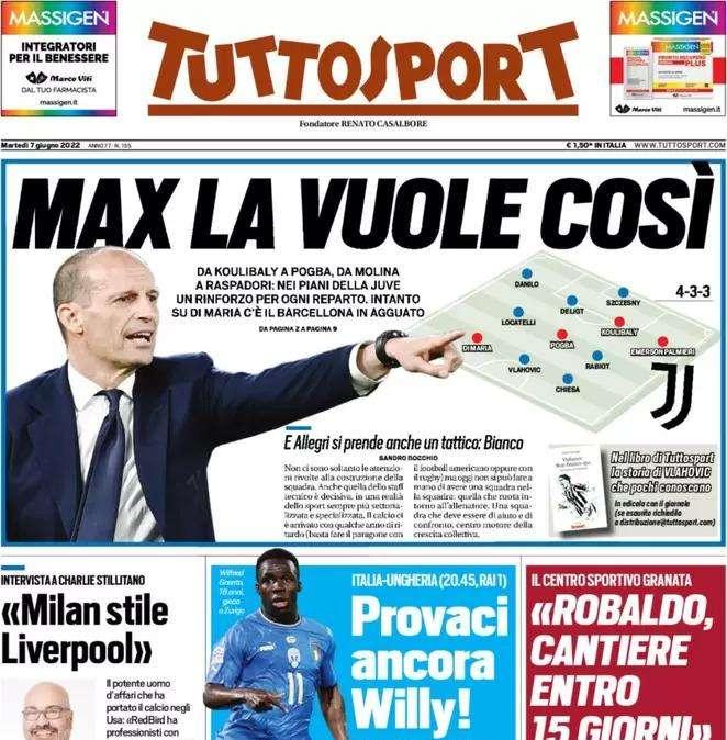 La prima pagina di Tuttosport: "Skriniar ko in Nations, allarme all'Inter"