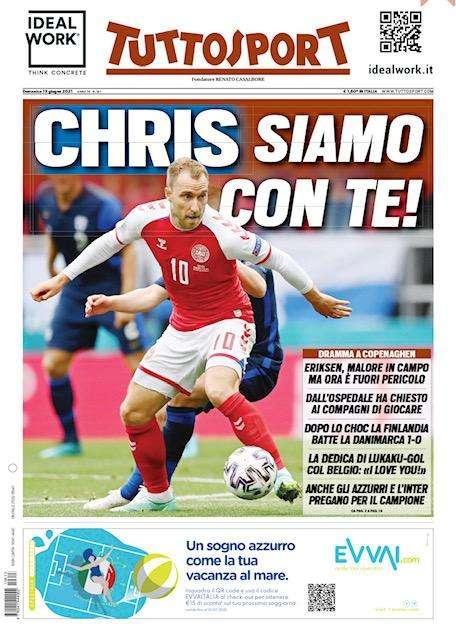 L'apertura di Tuttosport: "Chris siamo con te! Malore in campo, ma ora è fuori pericolo"