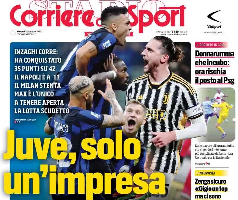 La prima pagina del Corriere dello Sport: "Allegri è l'unico a tenere aperta la lotta Scudetto" 