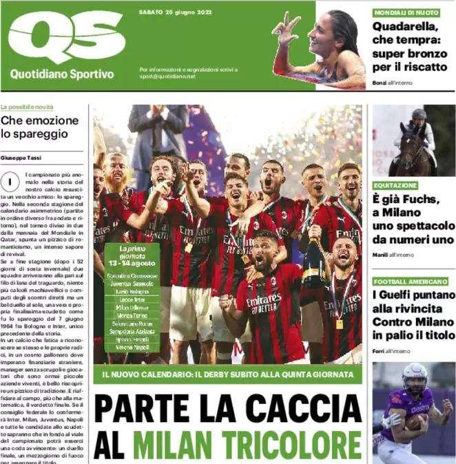 L'apertura del QS: "Parte la caccia al Milan tricolore"