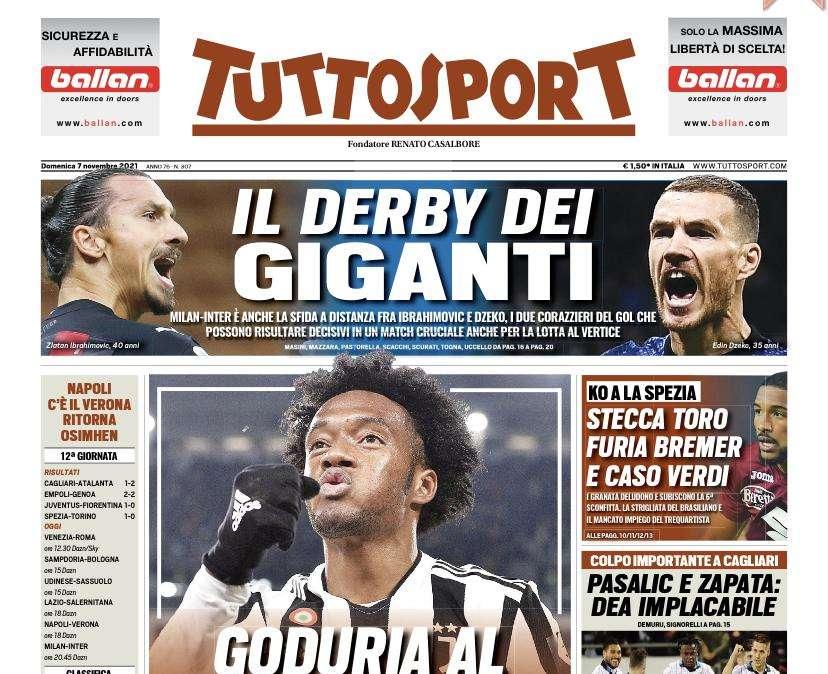 Tuttosport in apertura: "Il derby dei giganti"