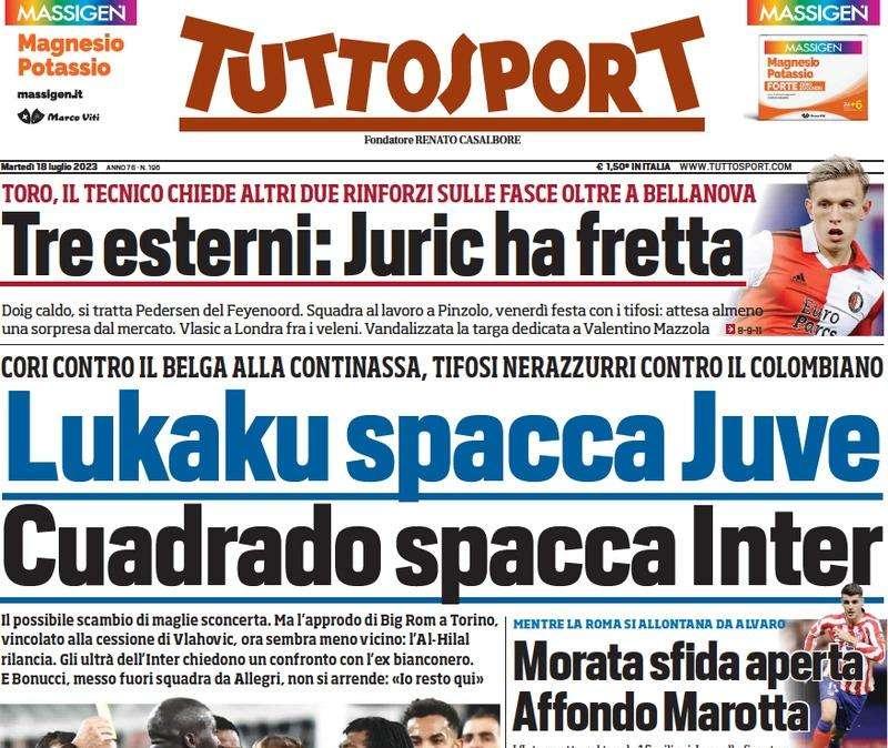 Tuttosport in prima pagina: "Cuadrado spacca Inter, sfida aperta per Morata"