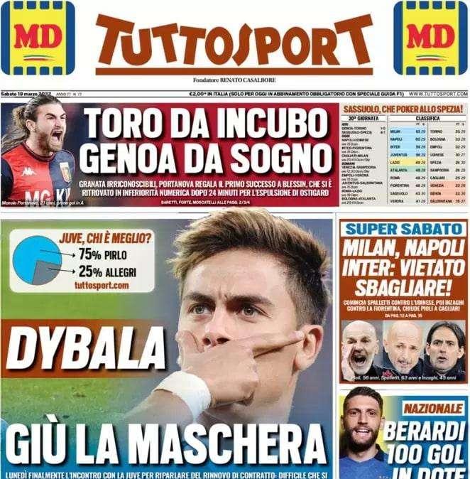 Tuttosport in prima pagina: "Milan, Napoli, Inter: vietato sbagliare"