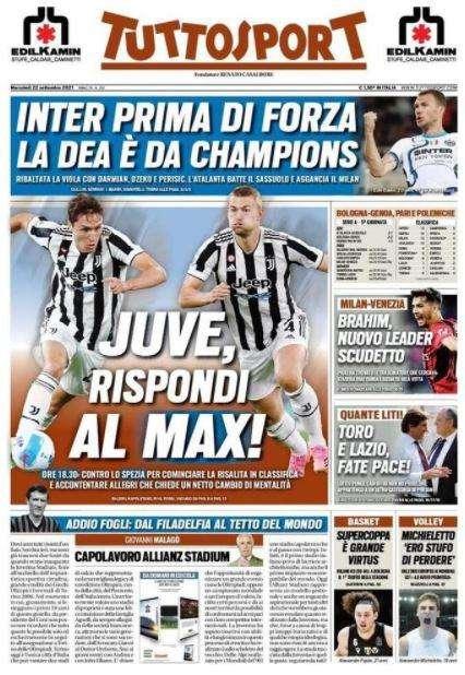 La prima pagina di Tuttosport: "Inter prima di forza"