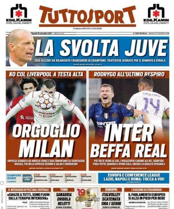 Tuttosport titola così in apertura: "Inter, beffa Real"