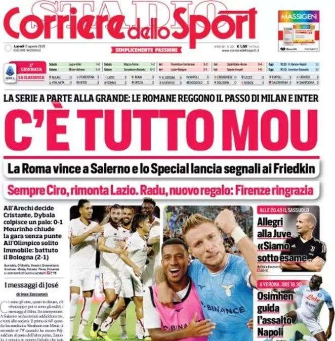 L'apertura del Corriere dello Sport - "Mai troppo tardi, è la zona Inzaghi"