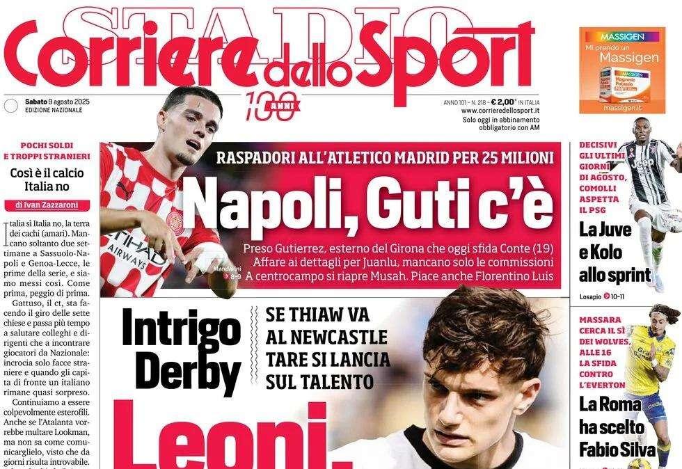 "L'Inter vince in 10. E ora Lookman": le prime pagine dei quotidiani sportivi del 9 agosto