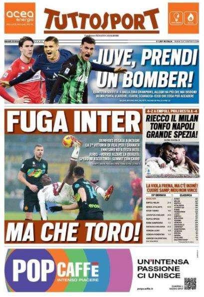 L'apertura di Tuttosport: "Fuga Inter, ma che Toro"
