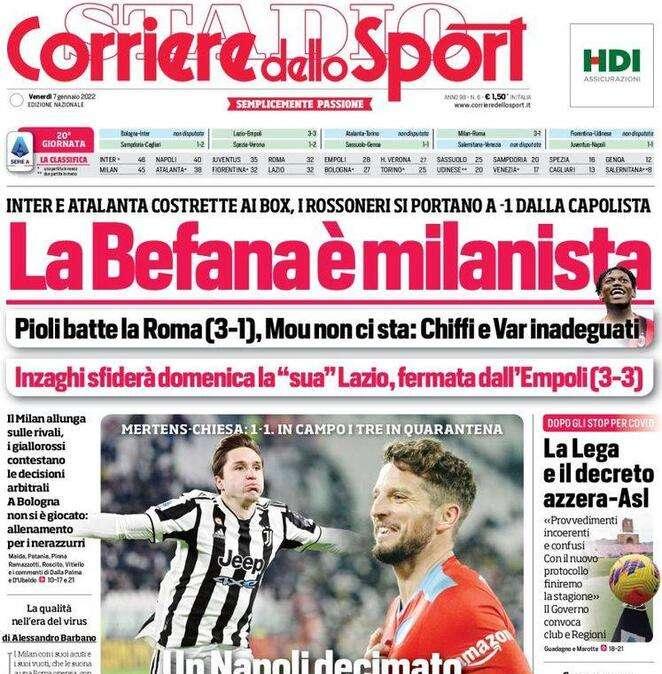 L'apertura del Corriere dello Sport: "Inzaghi domenica sfiderà la sua Lazio"