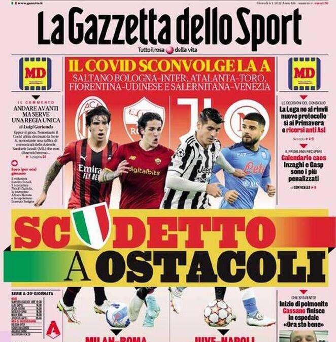 La prima pagina de La Gazzetta dello Sport: "Il Covid sconvolge la A"