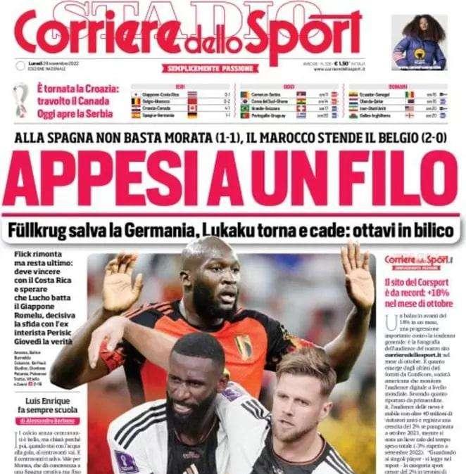 L'apertura del CorSport: "Appesi a un filo". Ottavi a rischio per il Belgio di Lukaku e la Germania