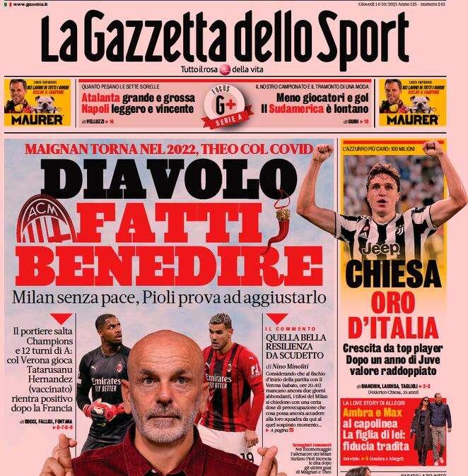 La Gazzetta dello Sport in prima pagina: "Niente argentini? Aria di Inzagata"