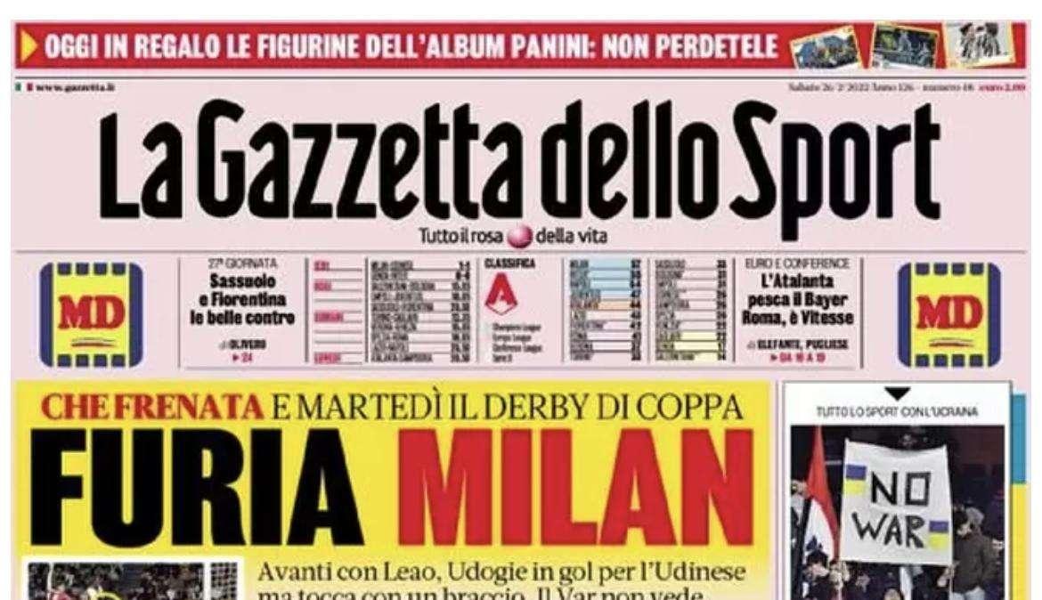 La prima pagina de La Gazzetta dello Sport: "Questa Inter non segna più"