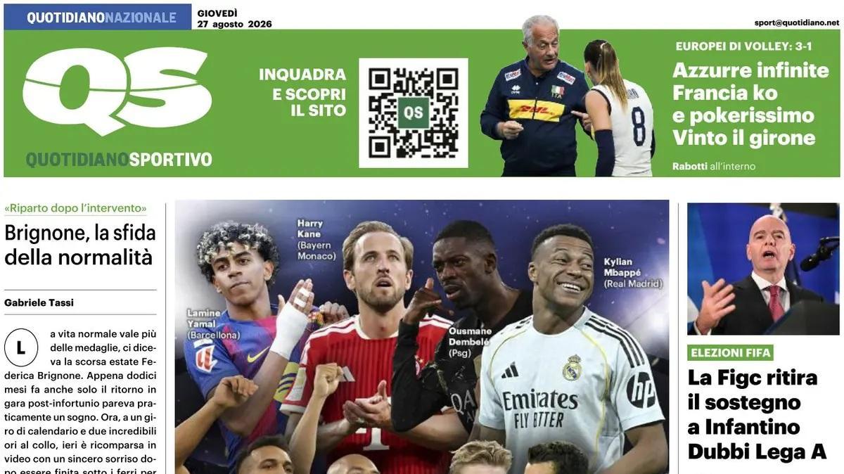 "Il grande show dei miliardi. Champions, brivido sorteggio": la prima pagina del QS