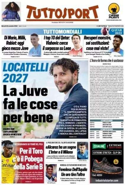 Tuttosport apre con le parole dell'agente di Alcaraz: "Ha un sogno: l'Inter o il Milan"