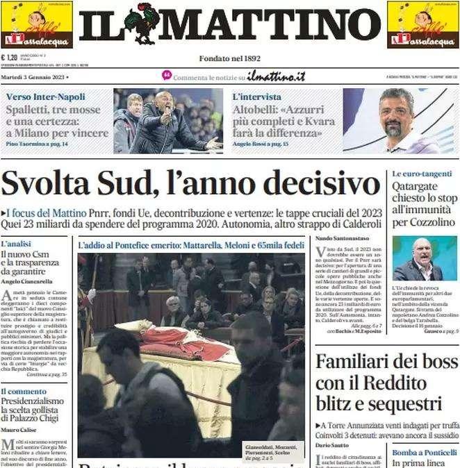 Il Mattino in apertura: "Spalletti, tre mosse e una certezza: a Milano per vincere"