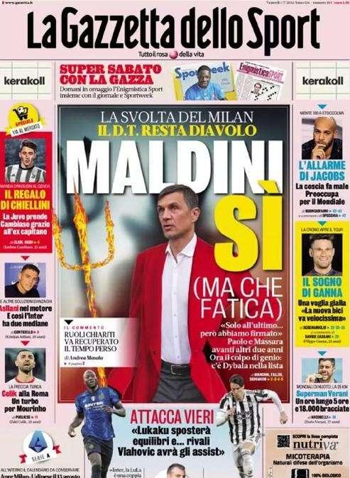 L'apertura della Gazzetta: "Maldini sì, ma che fatica. Inter, Asllani nel motore"