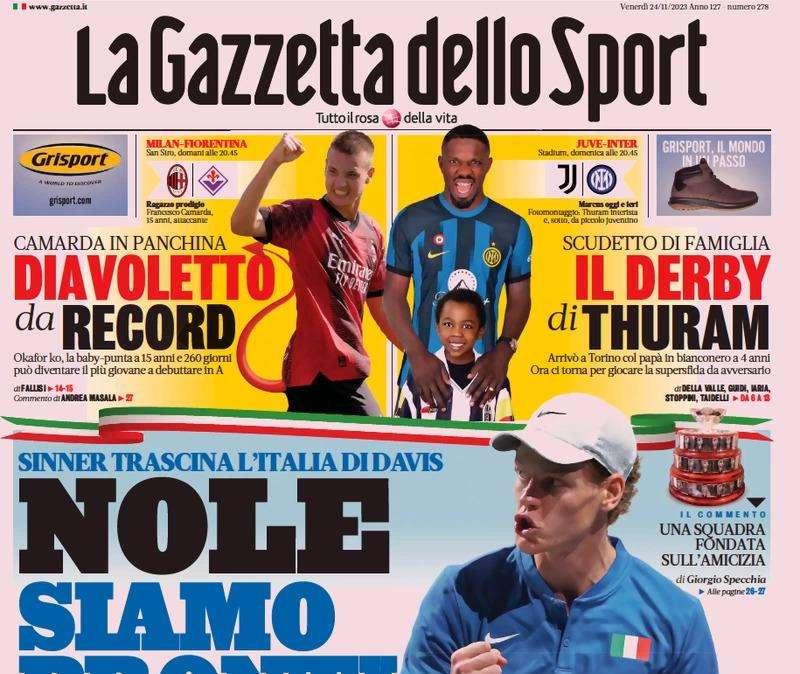 Juve-Inter derby di Thuram, Allegri in missione sorpasso: le prime pagine del 24 novembre