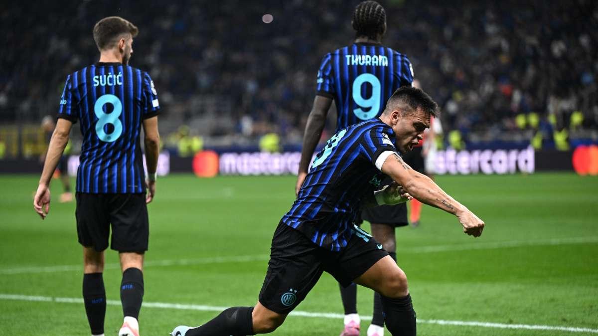 Dominio Inter: 2-0 allo Slavia al 45'. Lautaro sfrutta l'assist del portiere, Dumfries quello di Thuram