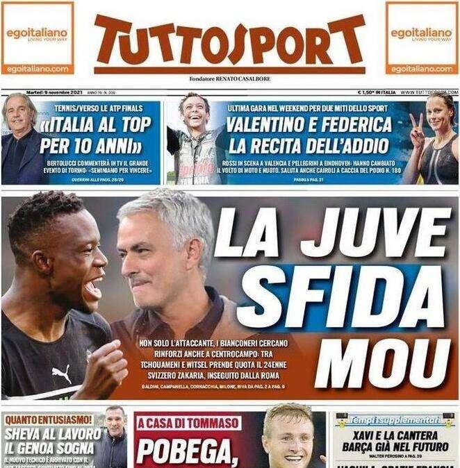 La prima pagina di Tuttosport: "La Juve sfida Mou"