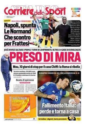 L’apertura del Corriere dello Sport: “Che scontro per Frattesi: la Roma offre 30 milioni”