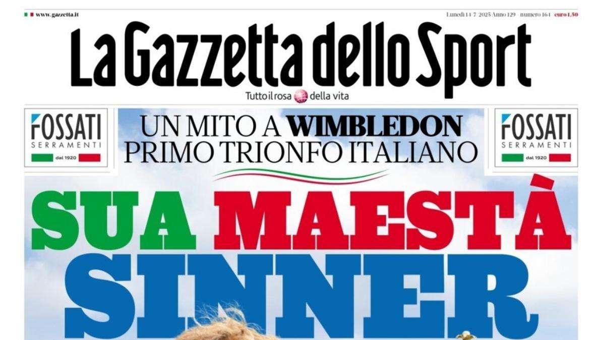 "Sinner un mito a Wimbledon. Primo italiano a trionfare nel tempio del tennis", le prime pagine dei quotidiani sportivi