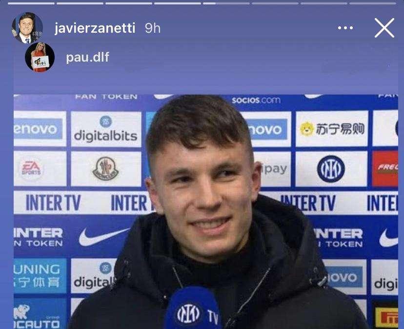 Zanetti applaude l'esordiente Zanotti su Instagram: "Vai Mattia!"